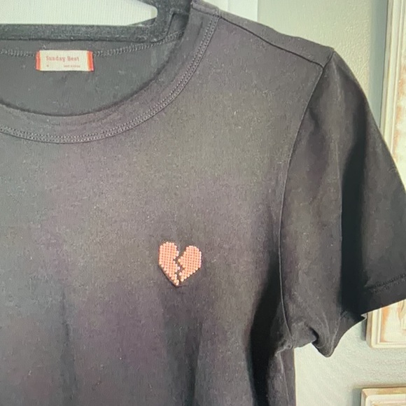 Black T-Shirt with Red Heart Patch - Picture 2 of 4